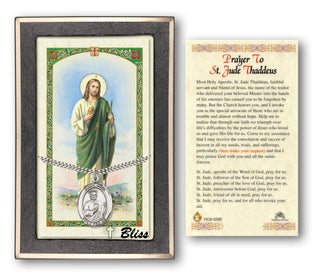 Sterling Silver Saint Jude Thaddeus Medal | 24-inch Chain | Prayer to St Jude Thaddeus Prayer Card Engraved Catholic Saint Jewelry