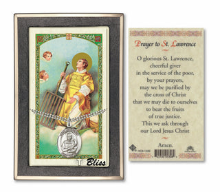 Sterling Silver Saint Lawrence Medal | 24-inch Chain | Prayer to Saint Lawrence Prayer Card Engraved Catholic Saint Jewelry