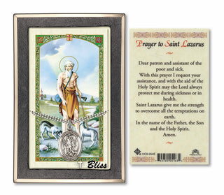 Sterling Silver Saint Lazarus Medal | 24-inch Chain | Prayer to Saint Lazarus Prayer Card Engraved Catholic Saint Jewelry