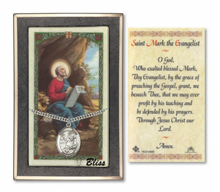 Sterling Silver Saint Mark the Evangelist Medal | 24-inch Chain | Saint Mark the Evangelist Prayer Card Engraved Catholic Saint Jewelry