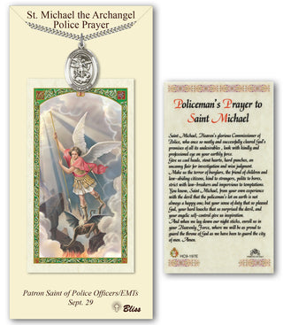 Pewter Saint Michael the Archangel Medal on an 24 inch Heavy Curb Chain with a Policeman'S Prayer to St Michael Prayer Card. Engraved Catholic Saint Jewelry