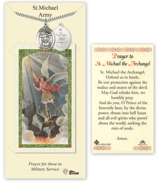 Pewter Saint Michael / Army Medal on an 24 inch Heavy Curb Chain with a Prayer to St Michael - Defend Us in Battle Prayer Card.