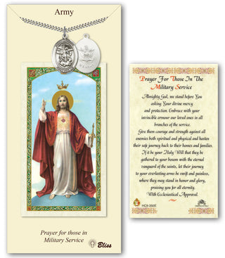 Pewter Saint Michael / Army Medal on an 24 inch Heavy Curb Chain with a Prayer For Those in the Military Service Prayer Card.