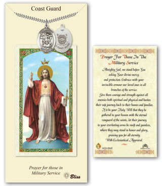 Pewter Saint Michael / Coast Guard Medal on an 24 inch Heavy Curb Chain with a Prayer For Those in the Military Service Prayer Card.