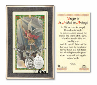 Sterling Silver Saint Michael / Army Medal Necklace with Prayer to St Michael - Defend Us in Battle Prayer Card
