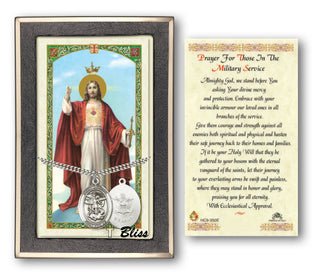 Silver Filled Saint Michael / Army Medal on an 24 inch Heavy Curb Chain with a Prayer For Those in the Military Service Prayer Card.