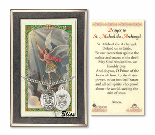 Sterling Silver Saint Michael / Navy Medal Necklace with Prayer to St Michael - Defend Us in Battle Prayer Card