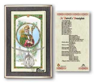 Silver Filled Saint Patrick Medal on an 24 inch Heavy Curb Chain with a Prayer to St Patrick'S Breastplate Prayer Card. Engraved Catholic Saint Jewelry