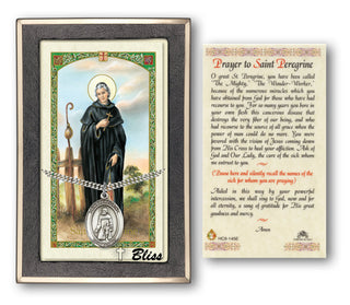 Sterling Silver Saint Peregrine Laziosi Medal | 24-inch Chain | Prayer to St Peregrine Prayer Card Engraved Catholic Saint Jewelry