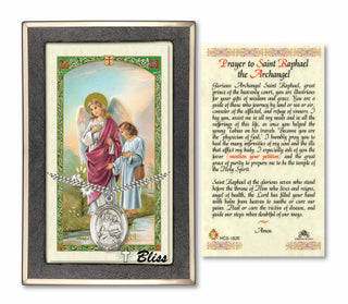 Sterling Silver Saint Raphael the Archangel Medal | 24-inch Chain | Prayer to St Raphael the Archangel Prayer Card Engraved Catholic Saint Jewelry