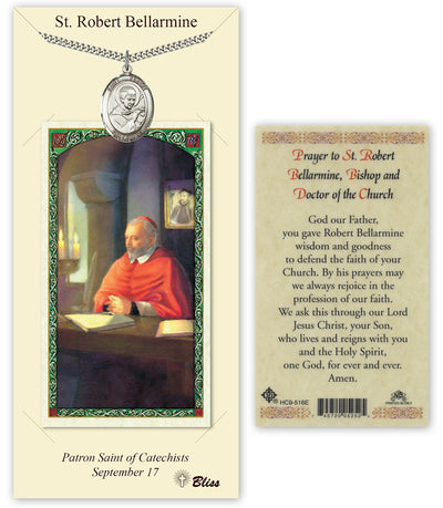 Pewter St. Robert Bellarmine Medal | 24-inch Chain | Prayer to St. Robert Prayer Card | Engravable