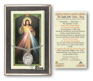 Sterling Silver Scapular Medal Necklace with The Chaplet of the Divine Mercy Prayer Card