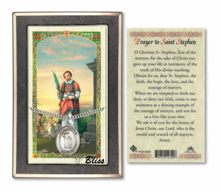 Sterling Silver Saint Stephen the Martyr Medal | 24-inch Chain | Prayer to Saint Stephen Prayer Card Engraved Catholic Saint Jewelry