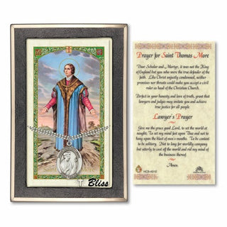 Sterling Silver Saint Thomas More Medal | 24-inch Chain | Prayer to St Thomas More Prayer Card Engraved Catholic Saint Jewelry