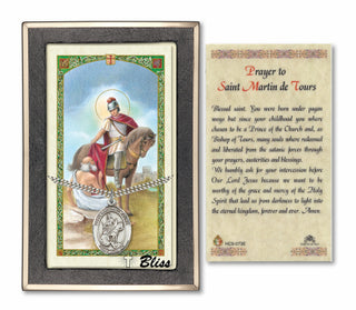 Sterling Silver Saint Martin of Tours Medal | 24-inch Chain | Prayer to St Martin de Tours Prayer Card Engraved Catholic Saint Jewelry