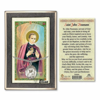 Silver Filled Saint John Neumann Medal on an 24 inch Heavy Curb Chain with a Saint John Newmann Prayer Card. Engraved Catholic Saint Jewelry