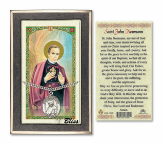 Sterling Silver Saint John Neumann Medal | 24-inch Chain | Saint John Newmann Prayer Card Engraved Catholic Saint Jewelry