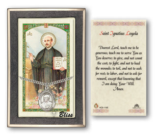 Sterling Silver Saint Ignatius of Loyola Medal | 24-inch Chain | Prayer to St Ignatius Loyola Prayer Card Engraved Catholic Saint Jewelry