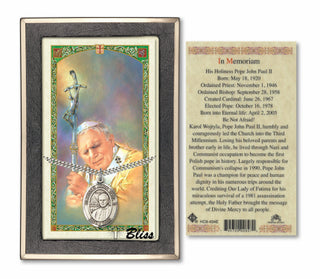 Silver Filled Saint John Paul II Medal on an 24 inch Heavy Curb Chain with a Prayer to Saint John Paul Ii Prayer Card.