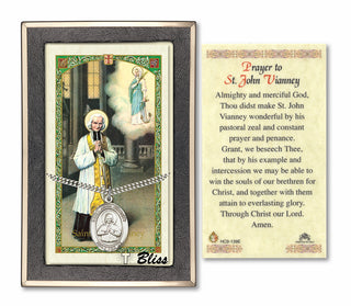 Sterling Silver Saint John Vianney Medal | 24-inch Chain | Prayer to St John Vianney Prayer Card Engraved Catholic Saint Jewelry