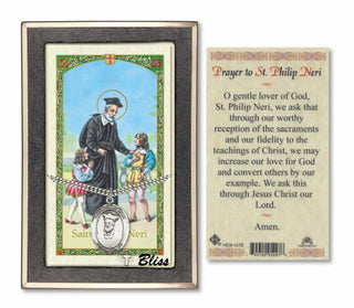 Silver Filled Saint Philip Neri Medal on an 24 inch Heavy Curb Chain with a Prayer to Saint Philip Neri Prayer Card.