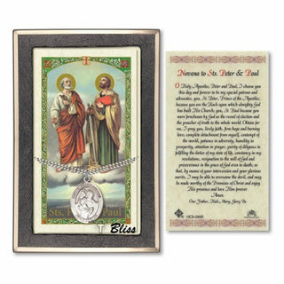 Sterling Silver Saint Peter / Saint Paul Medal | 24-inch Chain | Novena to Sts. Peter & Paul Prayer Card Engraved Catholic Saint Jewelry