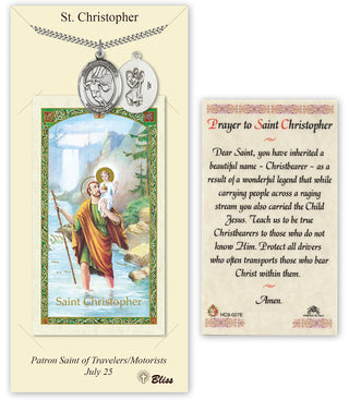 Pewter Saint Christopher/Basketball Medal on an 24 inch Heavy Curb Chain with a Prayer to St Cristopher Prayer Card.