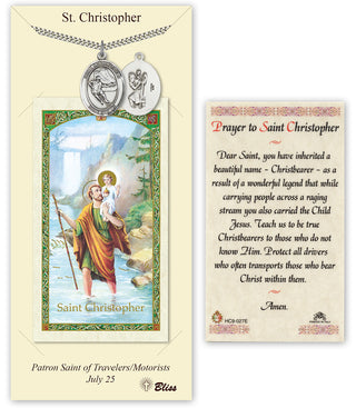 Pewter Saint Christopher/Hockey Medal on an 24 inch Heavy Curb Chain with a Prayer to St Cristopher Prayer Card.