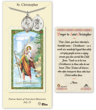 Pewter Saint Christopher/Wrestling Medal on an 24 inch Heavy Curb Chain with a Prayer to St Cristopher Prayer Card.