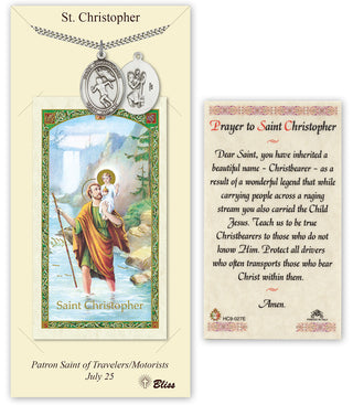 Pewter Saint Christopher/Track&Field Medal on an 24 inch Heavy Curb Chain with a Prayer to St Cristopher Prayer Card.