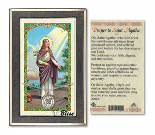 Sterling Silver Saint Agatha Medal | 18-inch Chain | Prayer to St Agatha Prayer Card Engraved Catholic Saint Jewelry