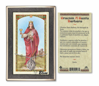 Sterling Silver Santa Barbara Medal | 18-inch Chain | Prayer to St Barbara Prayer Card Engraved Catholic Saint Jewelry