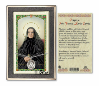 Silver Filled Saint Frances Cabrini Medal on an 18 inch Lite Curb Chain with a Prayer to Saint Frances Xavier Cabrini Prayer Card. Engraved Catholic Saint Jewelry