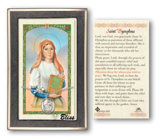 Sterling Silver Saint Dymphna Medal | 18-inch Chain | Prayer to St Dymphna Prayer Card Engraved Catholic Saint Jewelry