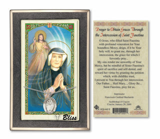 Sterling Silver Saint Maria Faustina Medal | 18-inch Chain | The Intercession of Saint Faustina Prayer Card Engraved Catholic Saint Jewelry