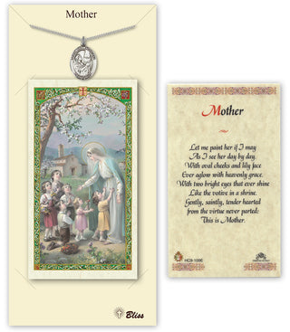 Pewter Saint Mary Magdalene Medal on an 18 inch Lite Curb Chain with a Mary with Children -Mother Prayer Card. Engraved Catholic Saint Jewelry