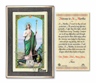 Sterling Silver Saint Martha Medal | 18-inch Chain | Novena to St Martha Prayer Card Engraved Catholic Saint Jewelry