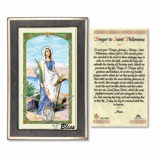 Sterling Silver Saint Philomena Medal | 18-inch Chain | Prayer to St Philomena Prayer Card Engraved Catholic Saint Jewelry