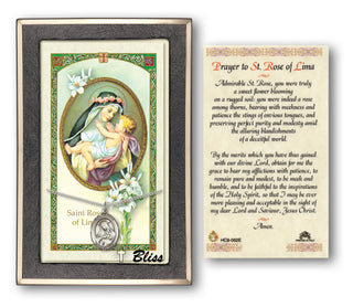 Sterling Silver Saint Rose of Lima Medal | 18-inch Chain | Prayer to St Rose of Lima Prayer Card Engraved Catholic Saint Jewelry