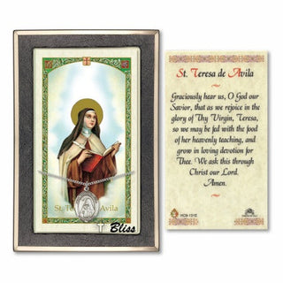 Sterling Silver Saint Teresa of Avila Medal | 18-inch Chain | Prayer to St Theresa of Avila Prayer Card Engraved Catholic Saint Jewelry