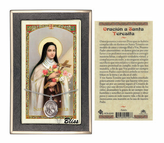 Sterling Silver Saint Theresa Medal | 18-inch Chain | St Theresa Little Flower Prayer Card Engraved Catholic Saint Jewelry