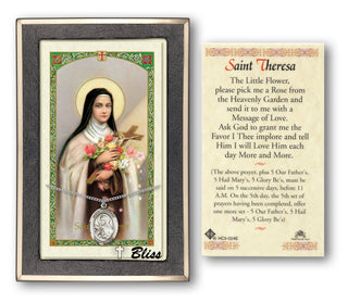 Sterling Silver Saint Theresa Medal | 18-inch Chain | St Theresa Little Flower Prayer Card Engraved Catholic Saint Jewelry
