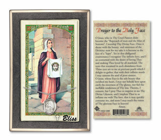 Silver Filled Saint Veronica Medal on an 18 inch Lite Curb Chain with a St Veronica - Holy Face Prayer Card. Engraved Catholic Saint Jewelry