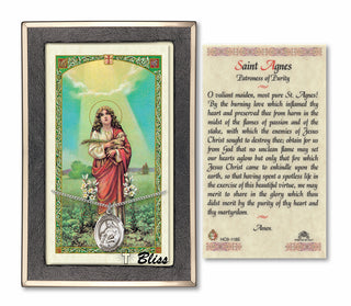 Sterling Silver Saint Agnes of Rome Medal | 18-inch Chain | Prayer to St Agnes Prayer Card Engraved Catholic Saint Jewelry