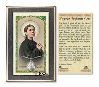 Sterling Silver Saint Gemma Galgani Medal | 18-inch Chain | St Germma Galgani Prayer Card Engraved Catholic Saint Jewelry