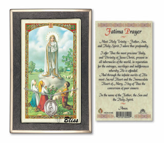 Silver Filled Our Lady of Fatima Medal on an 18 inch Lite Curb Chain with a Prayer to Our Lady of Fatima Prayer Card. Engraved Catholic Saint Jewelry