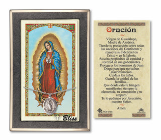 Sterling Silver Virgen de Guadalupe Medal Necklace with Our Lady of Guadalupe - Oracion Prayer Card