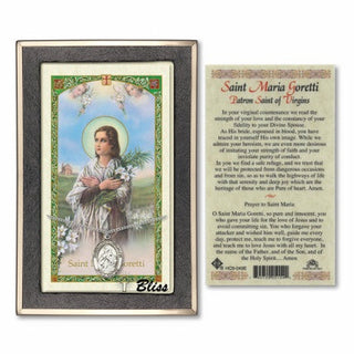 Sterling Silver Saint Maria Goretti Medal | 18-inch Chain | Prayer to St Maria Goretti Prayer Card Engraved Catholic Saint Jewelry