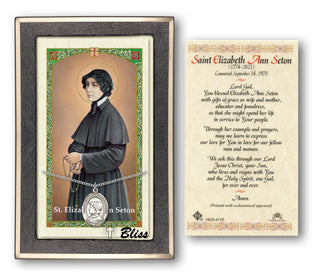 Sterling Silver Saint Elizabeth Ann Seton Medal | 18-inch Chain | Prayer to St Elizabeth Anne Seton Prayer Card Engraved Catholic Saint Jewelry