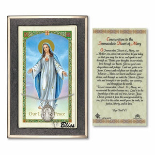 Sterling Silver Our Lady of Peace Medal | 18-inch Chain | Our Lady of Peace - Consecration Prayer Card Engraved Catholic Saint Jewelry